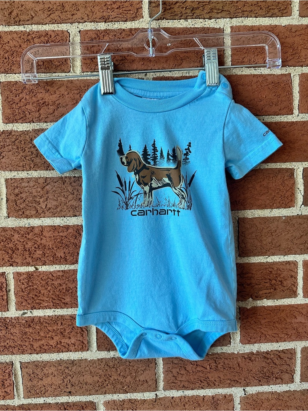 Carhartt Blue Dog Graphic Print Short Sleeve Cotton One-Piece Bodysuit 12M